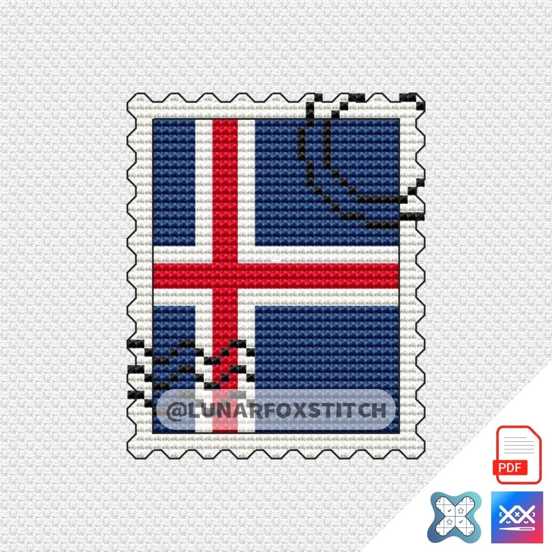 Iceland Flag mini postage stamp cross stitch pattern