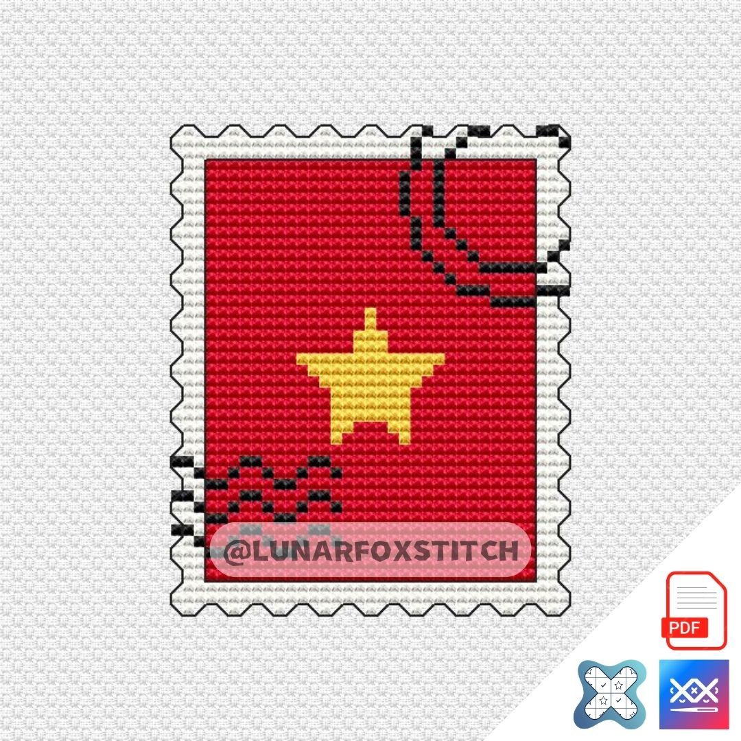 Vietnam Flag mini postage stamp cross stitch pattern