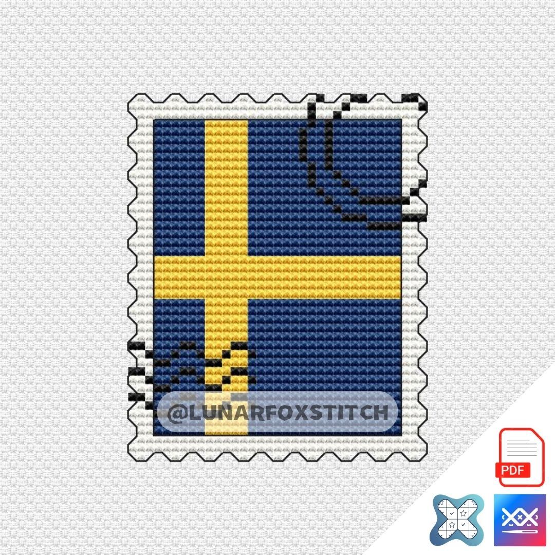 Sweden Flag mini postage stamp cross stitch pattern
