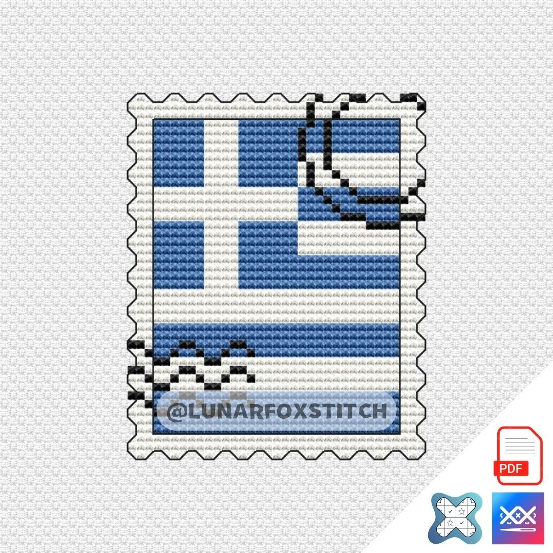 Greece flag Flag mini postage stamp cross stitch pattern