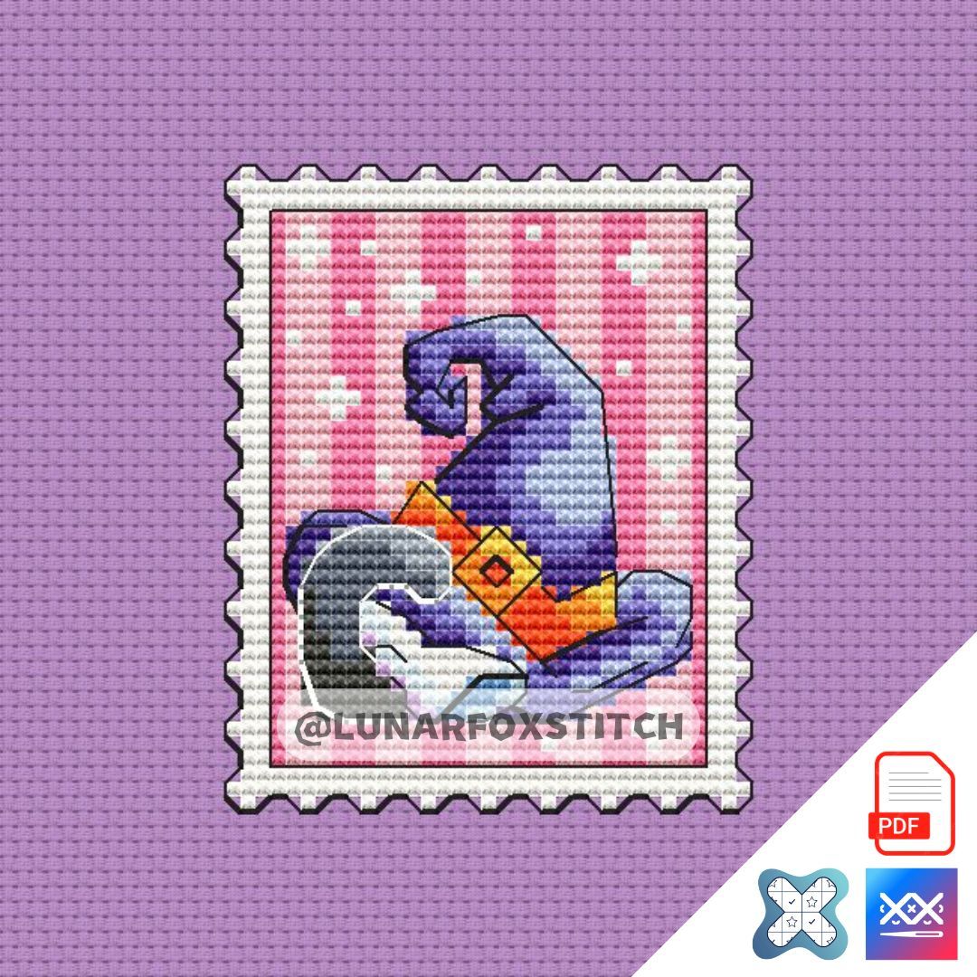 Ghost cat witchs hat mini postage stamp cross stitch pattern