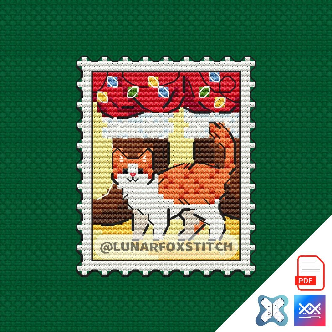 Cat christmas mini postage stamp cross stitch pattern
