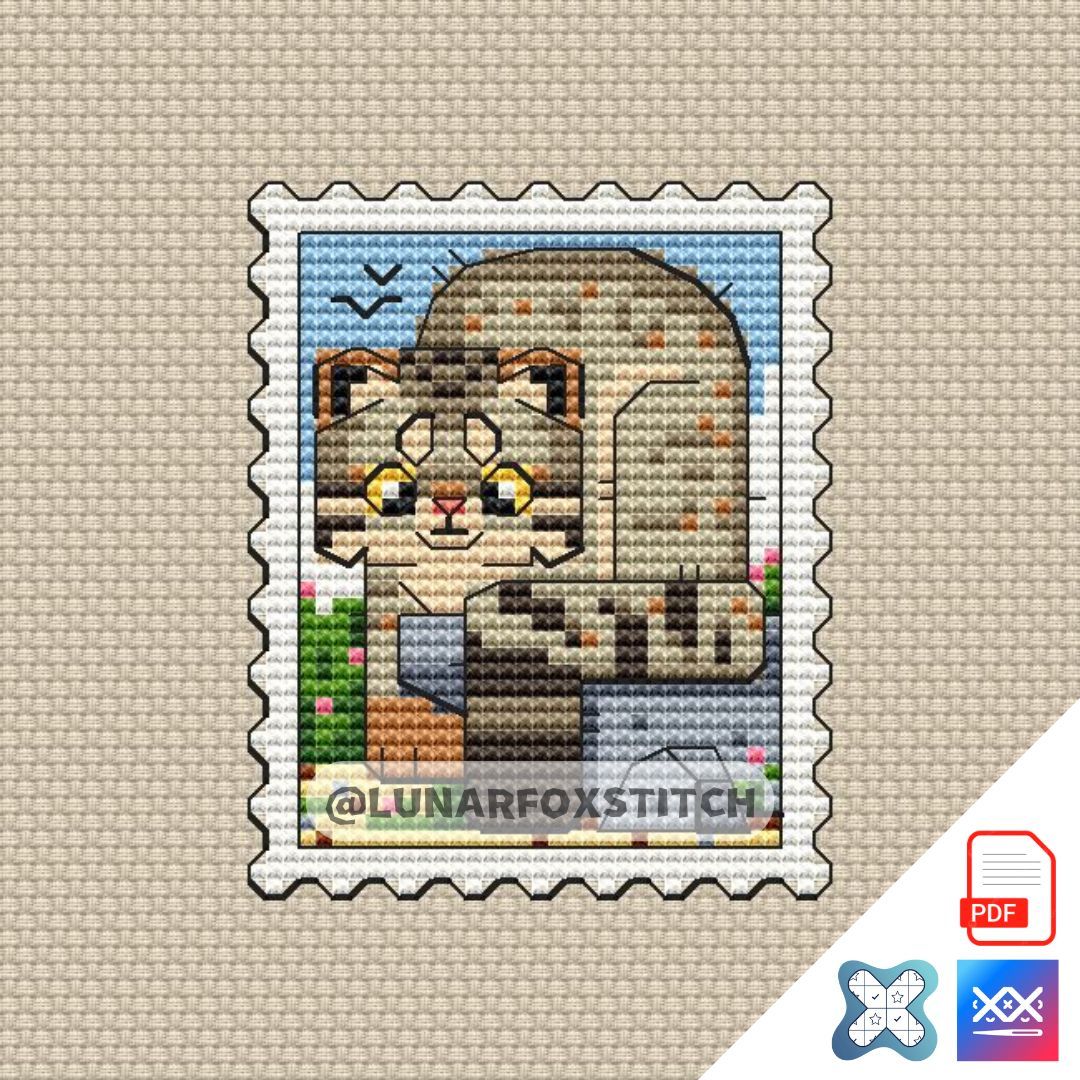 Manul mini postage stamp cross stitch pattern