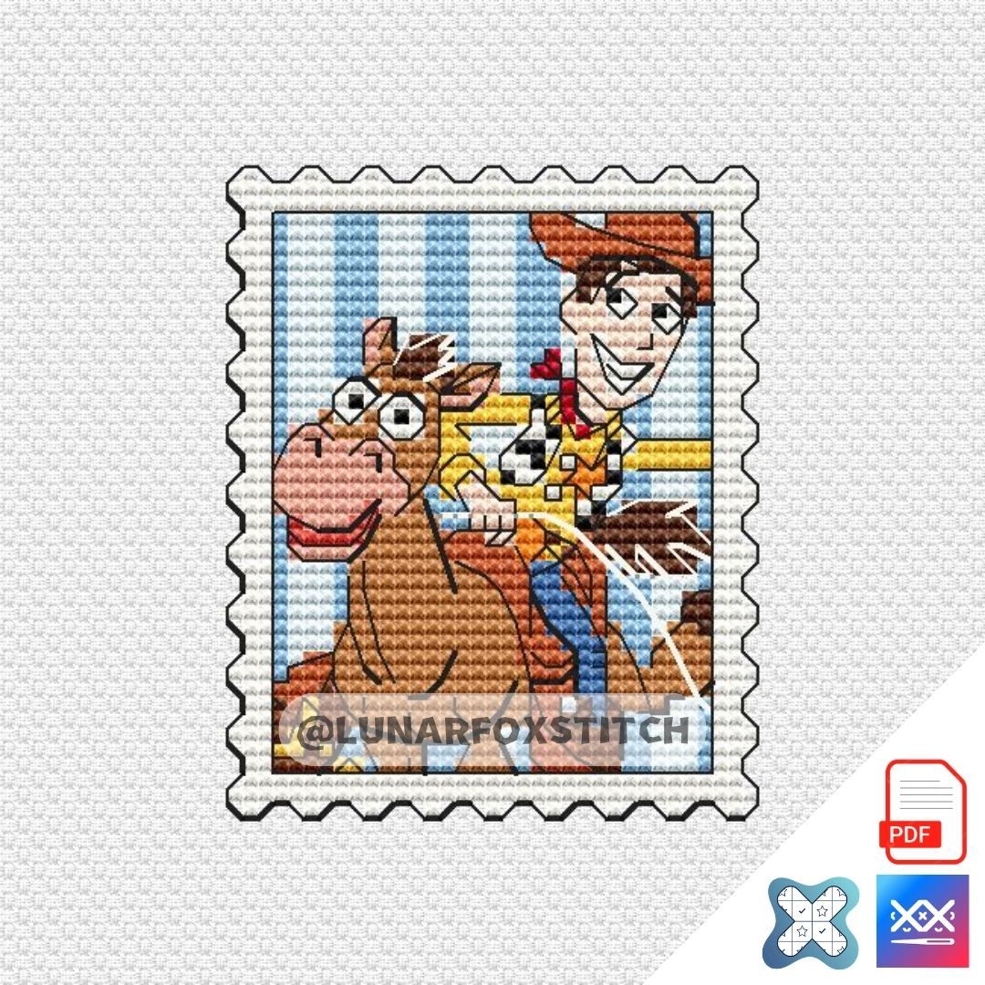 Cowboy and horse mini postage stamp cross stitch pattern