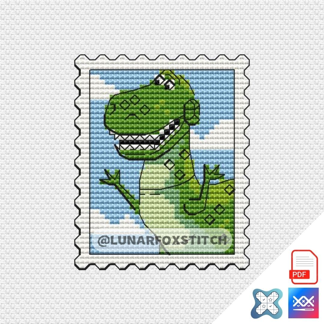 T-Rex dinosaur mini postage stamp cross stitch pattern