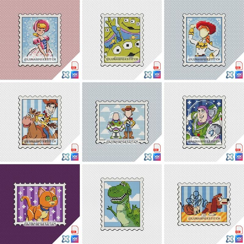 Toy - set of 9 mini postage stamp cross stitch pattern