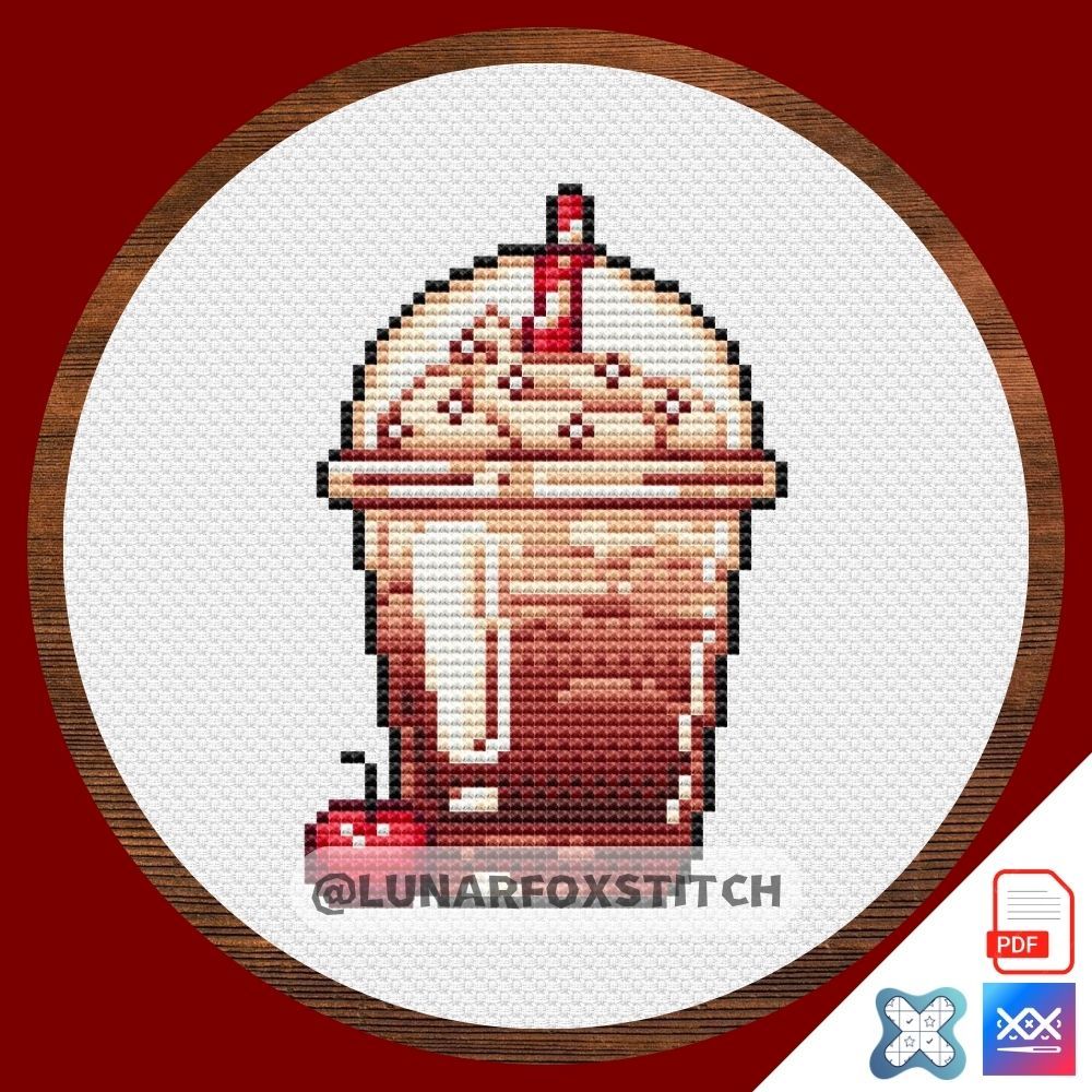 Chocolate cherry milkshake cross stitch pattern