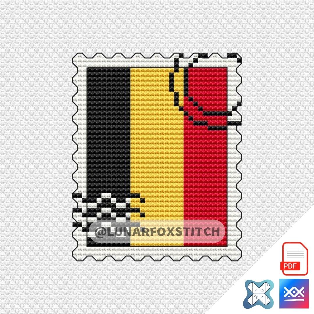 Belgium flag mini postage stamp cross stitch pattern