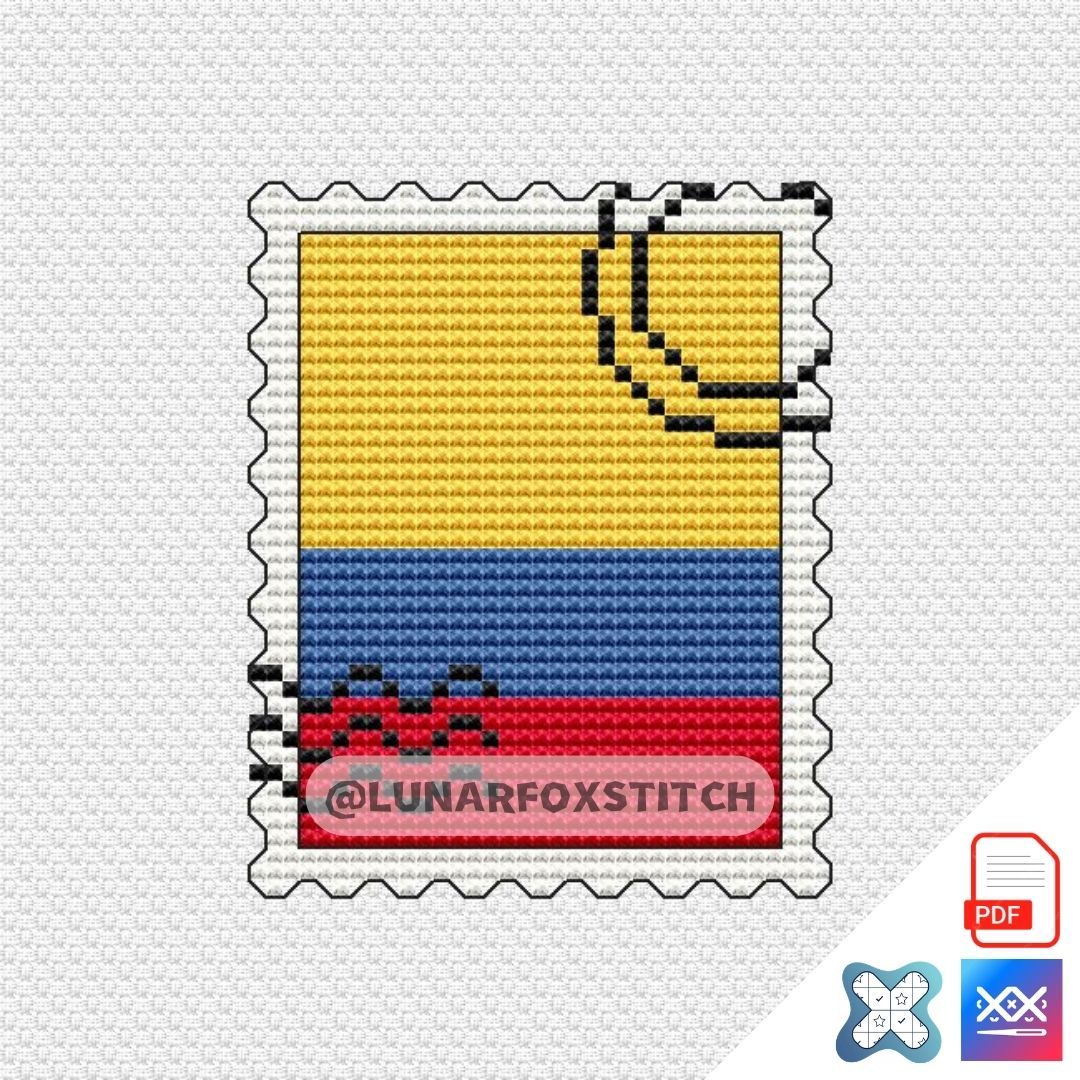 Colombia flag mini postage stamp cross stitch pattern