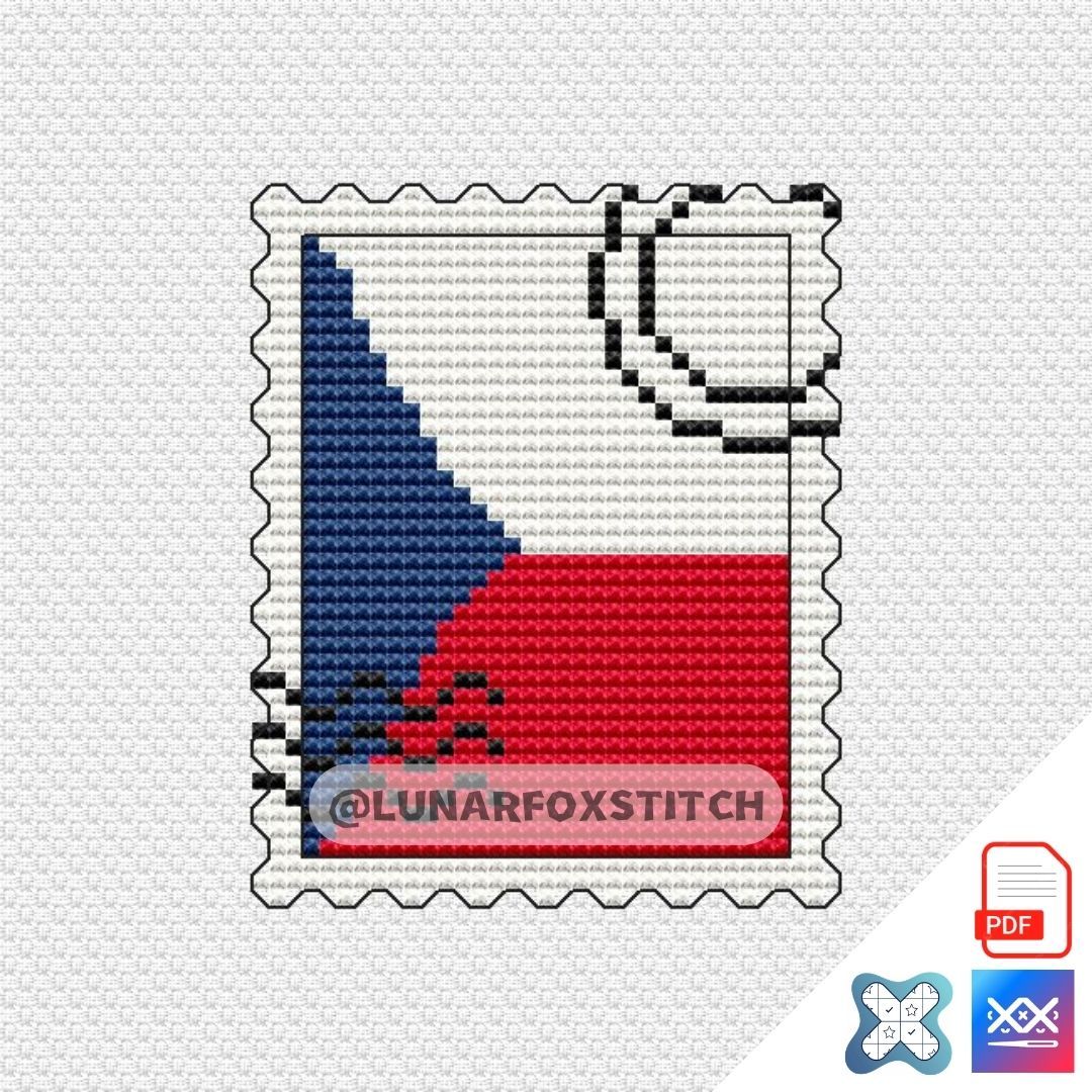 Czechia flag mini postage stamp cross stitch pattern