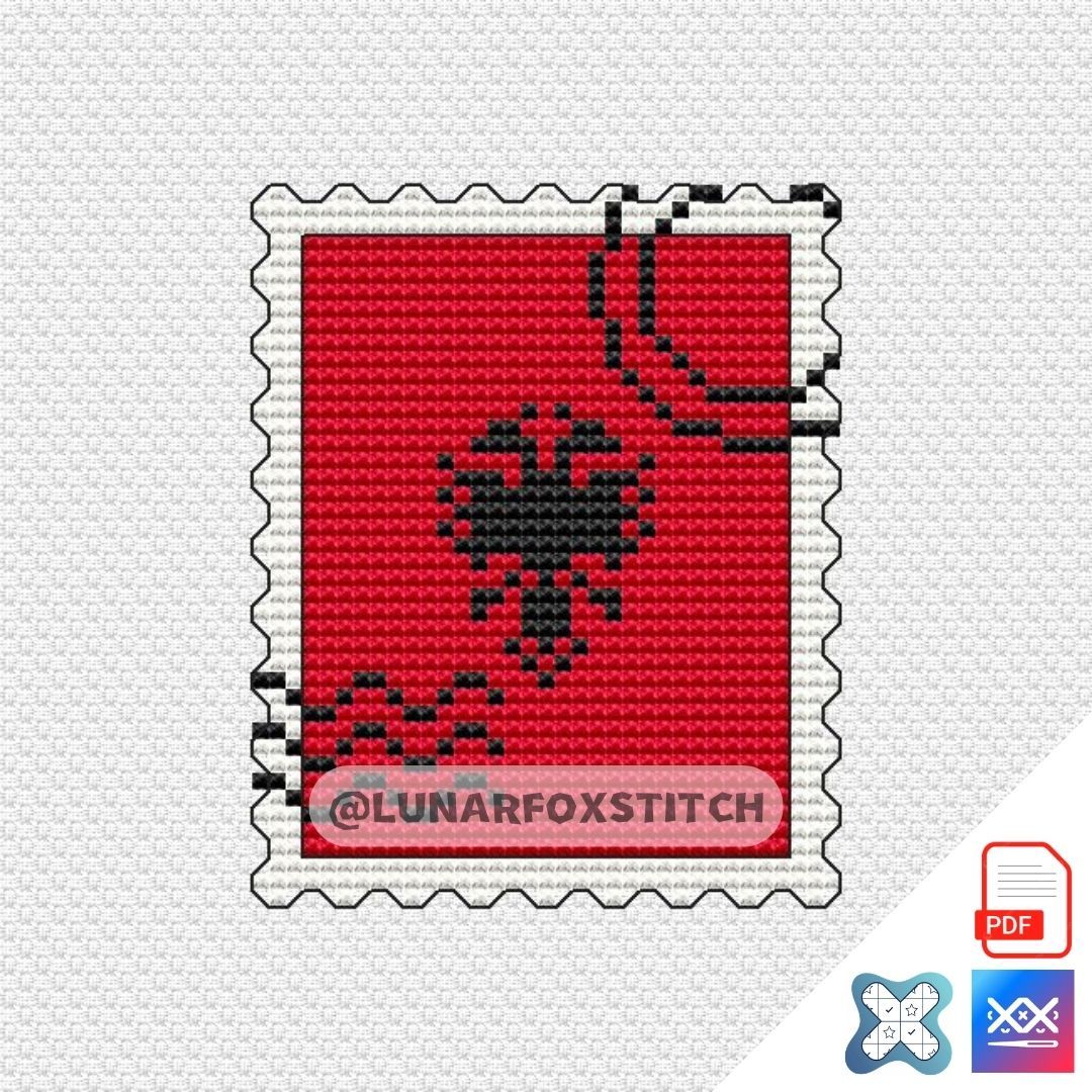 Albania flag mini postage stamp cross stitch pattern