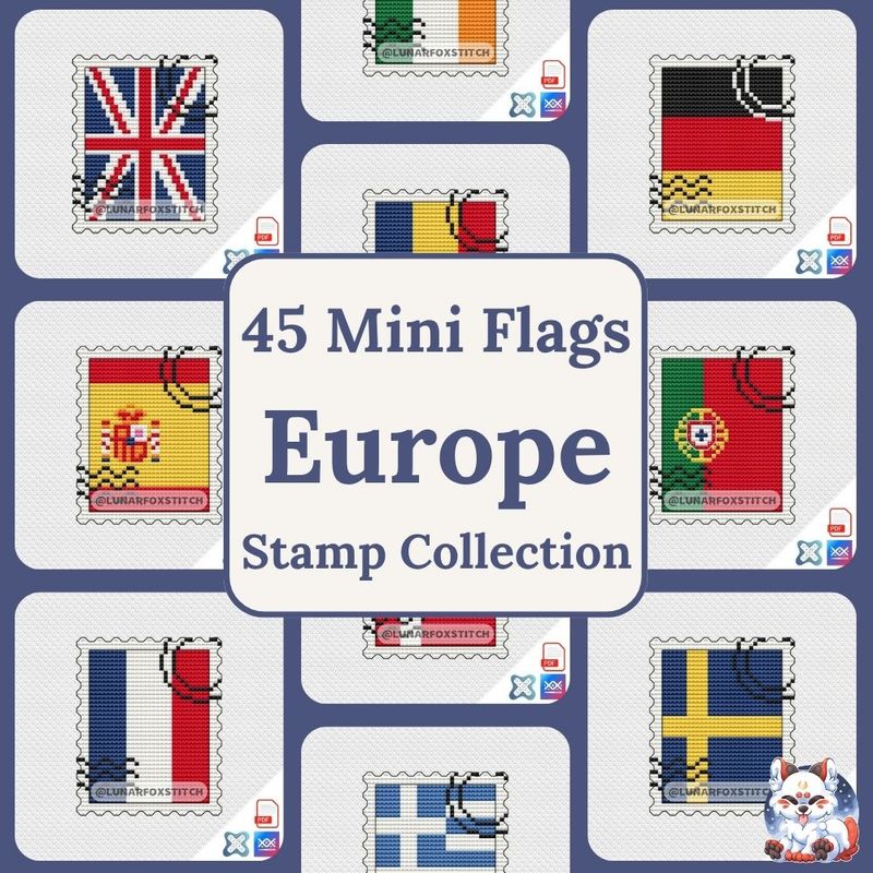 Mini Flag Stamp Collection - Europe 45 cross stitch pattern