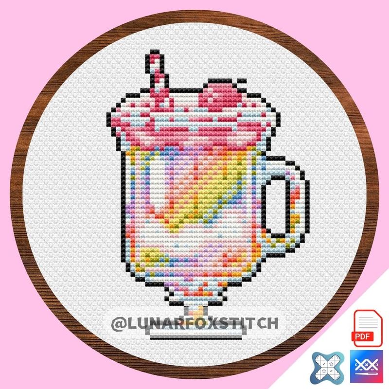 Rainbow milk shake mini cross stitch pattern