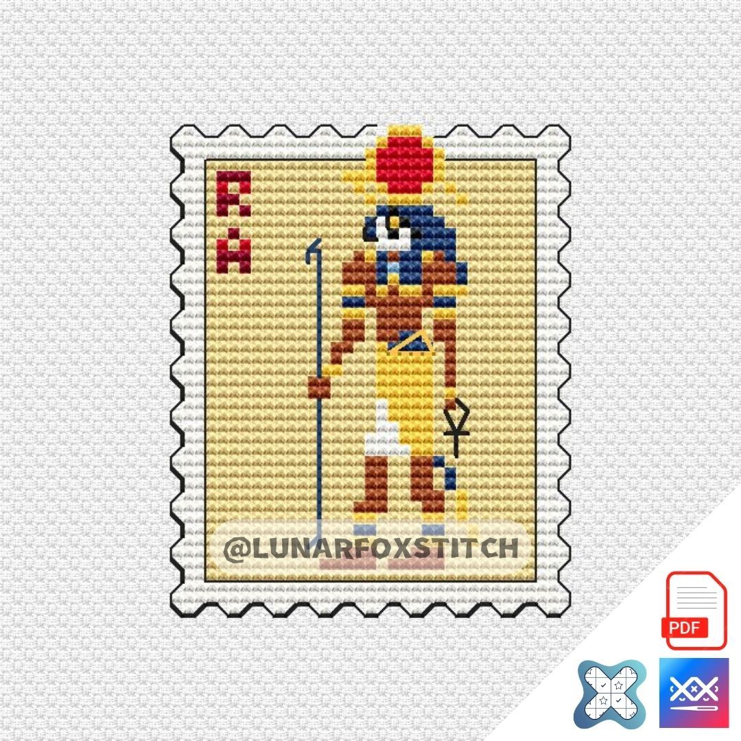 Ra mini postage stamp cross stitch pattern