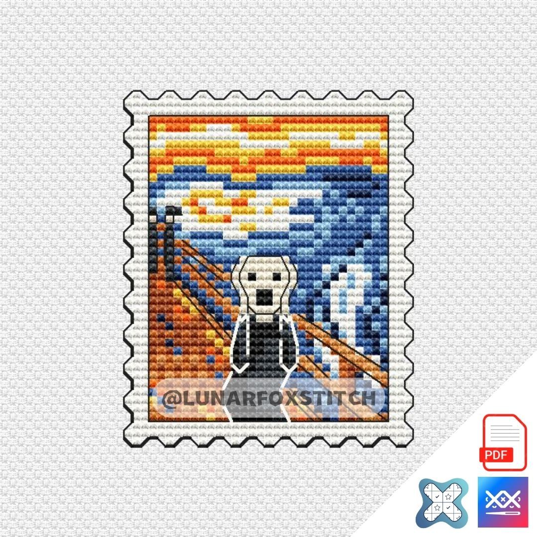 The scream mini postage stamp cross stitch pattern