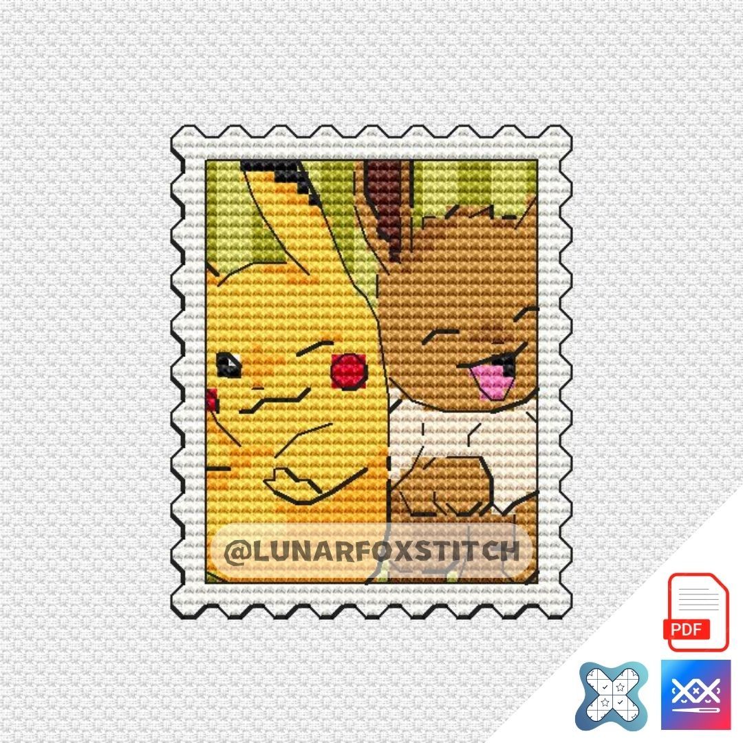 Yellow squirrel and brown cat - friends stamp cross stitch pattern