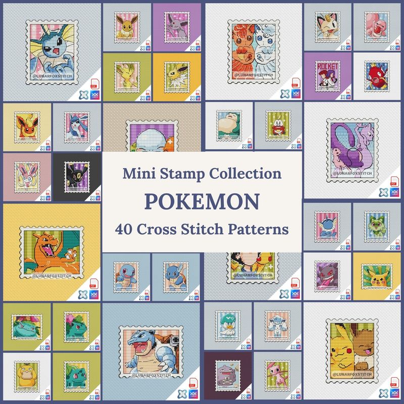 Anime - set of 40 - postage stamp cross stitch pattern