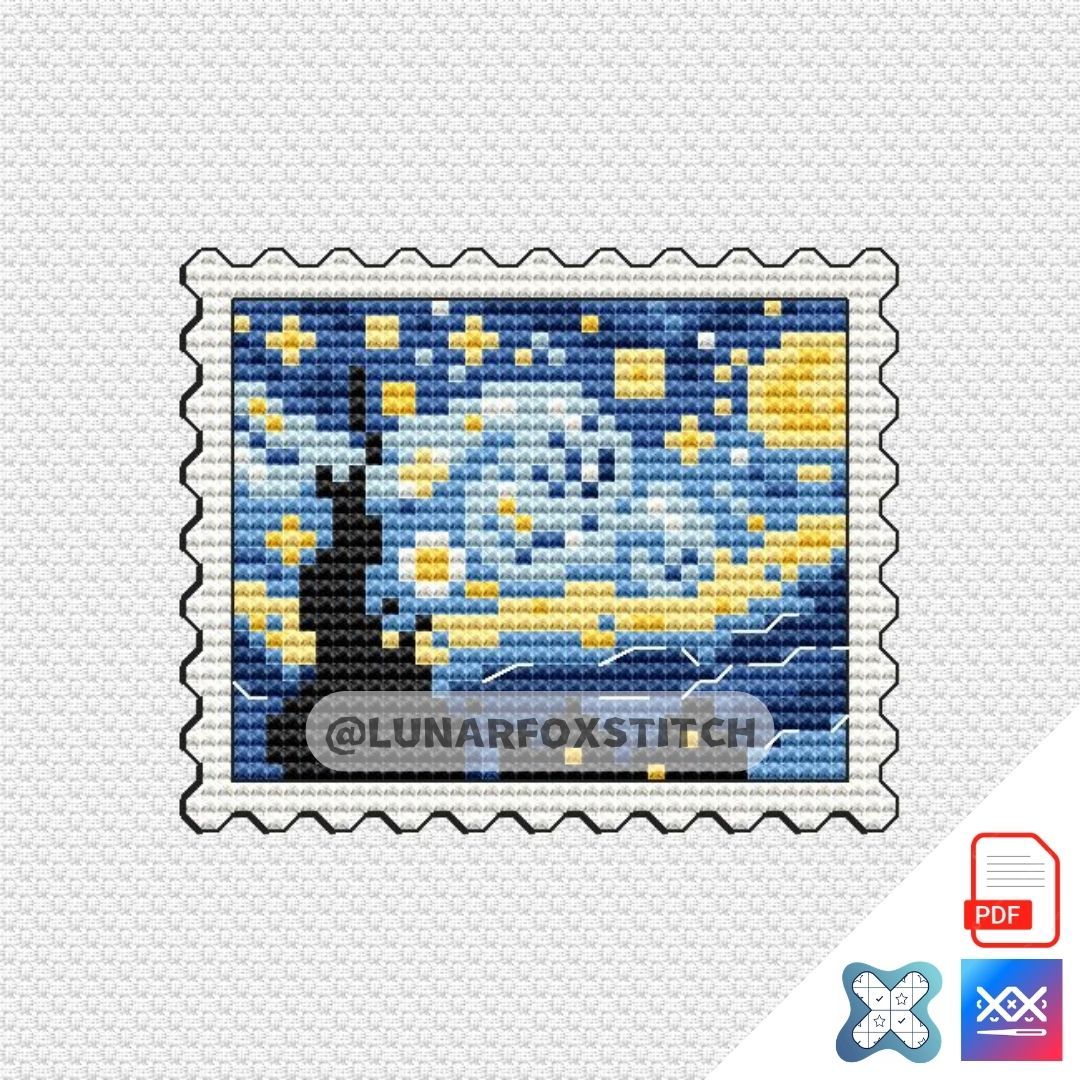 The Starry Night mini stamp cross stitch pattern