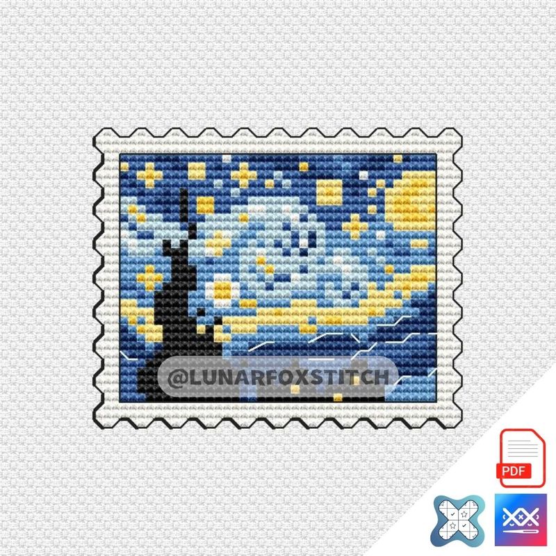 The Starry Night mini stamp cross stitch pattern