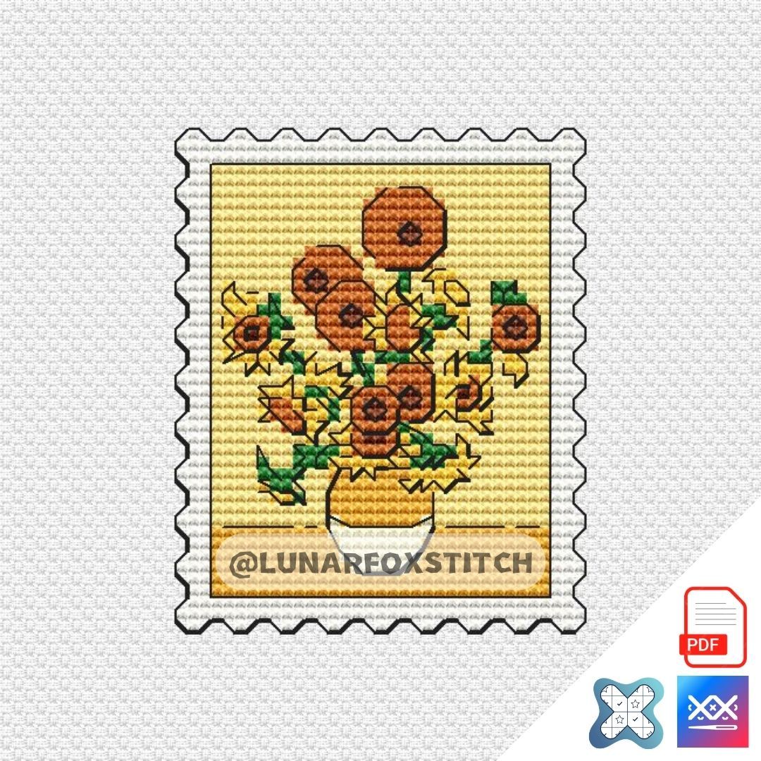 Sunflowers mini stamp cross stitch pattern