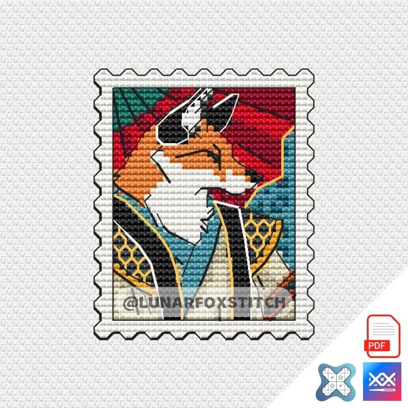 Samurai fox mini stamp cross stitch pattern