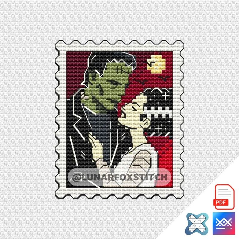 Frankenstein Monster mini stamp cross stitch pattern