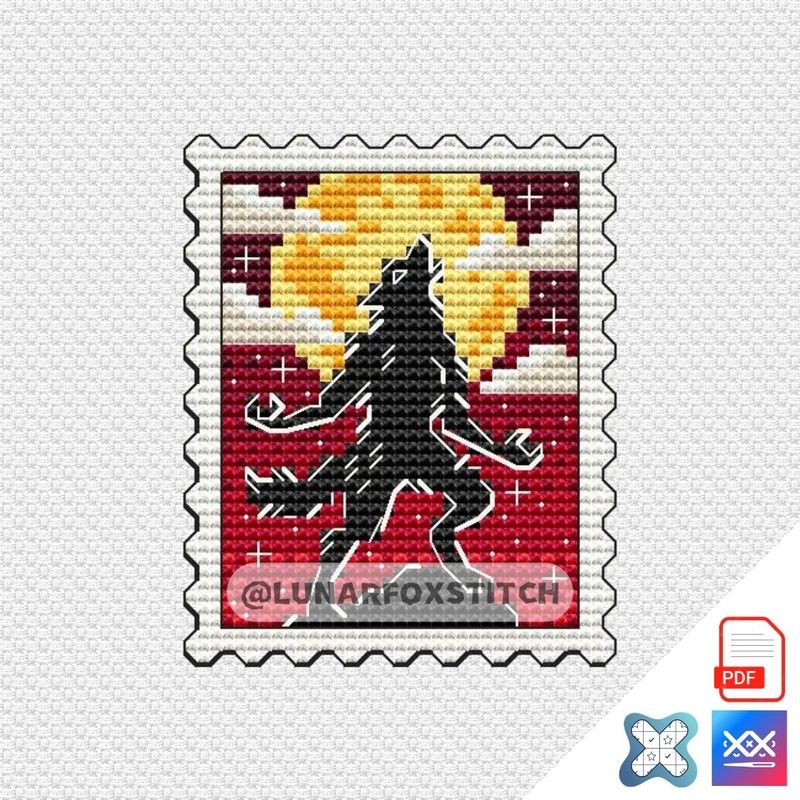 Werewolf mini stamp cross stitch pattern