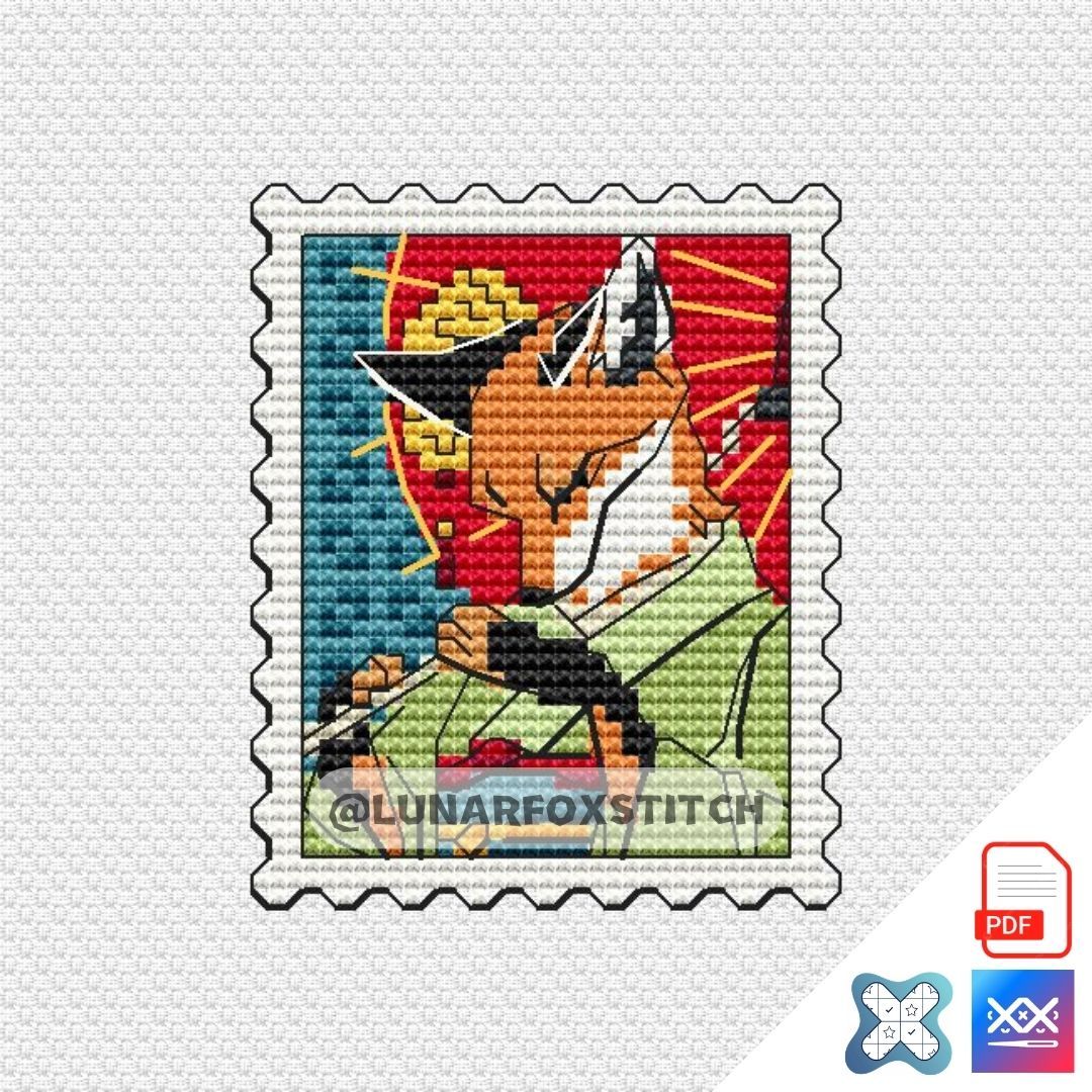 Geisha fox mini stamp cross stitch pattern