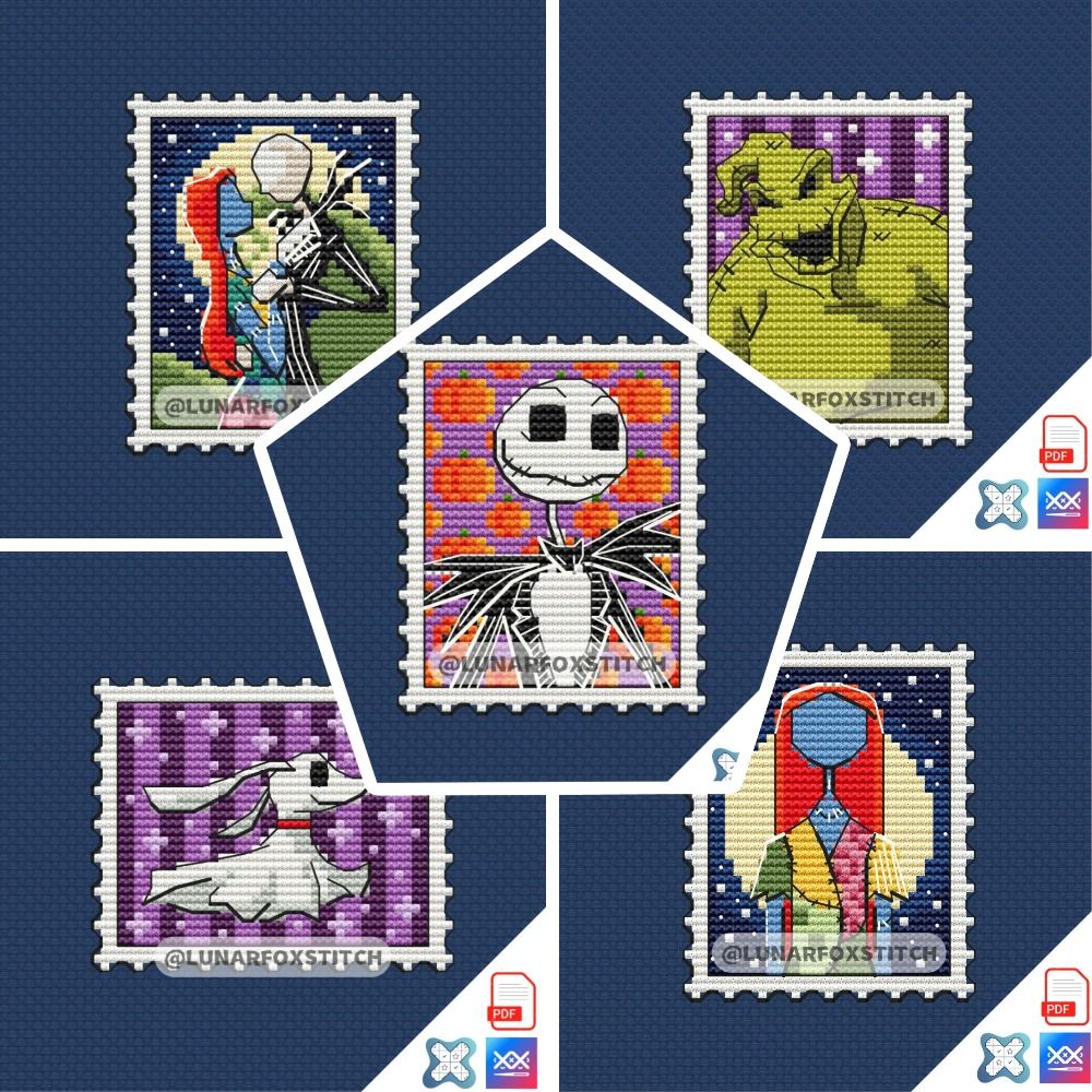 Skeleton - set of 5 mini stamp cross stitch pattern