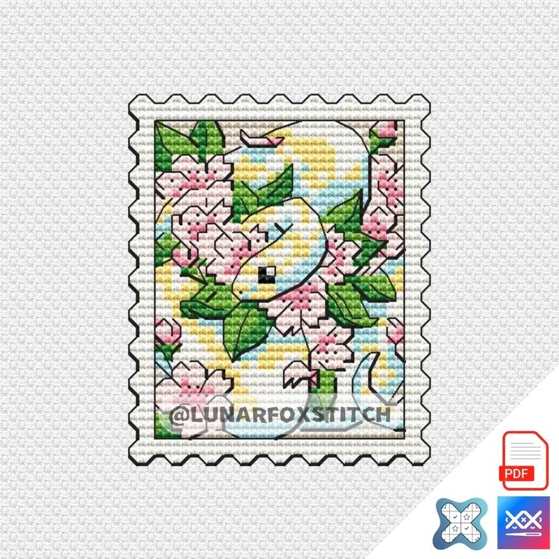 Sakura snake mini stamp cross stitch pattern