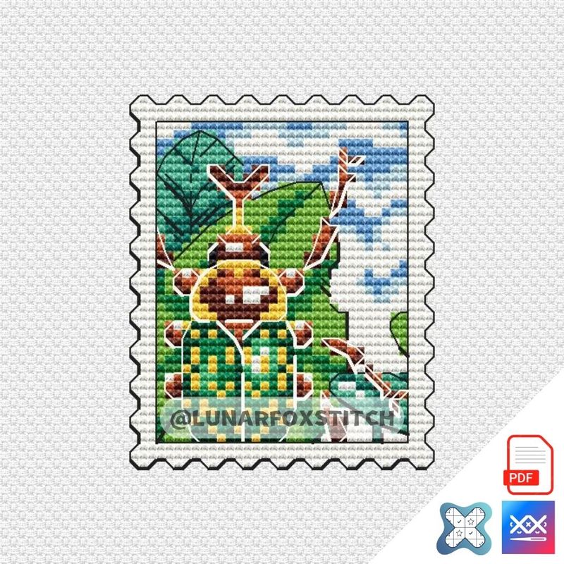 Flower chafer beetle mini stamp cross stitch pattern