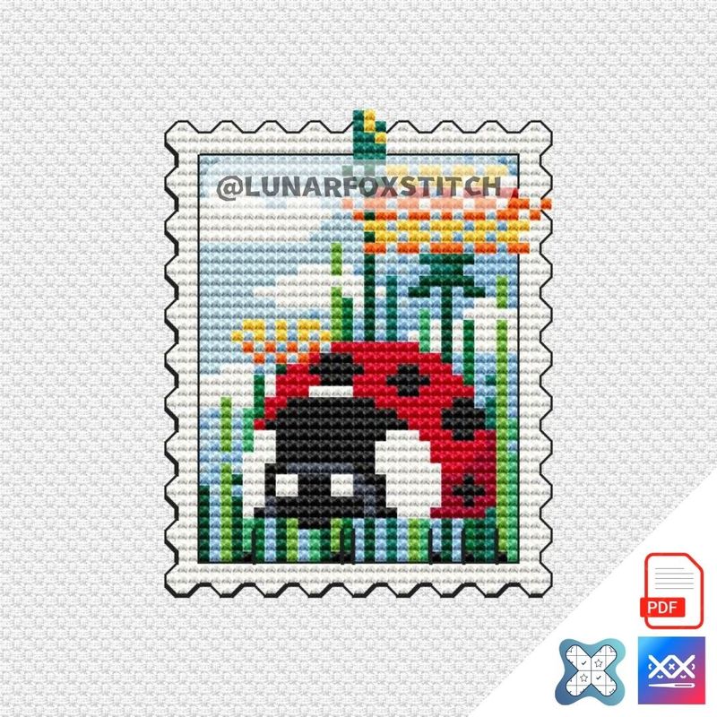 Ladybug mini stamp cross stitch pattern