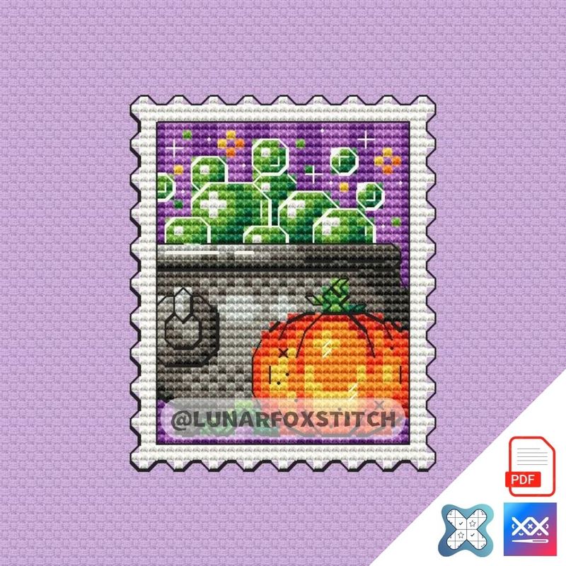 Witchs Cauldron and Pumpkin mini stamp cross stitch pattern