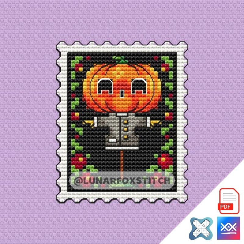 Pumpkin Scarecrow mini stamp cross stitch pattern