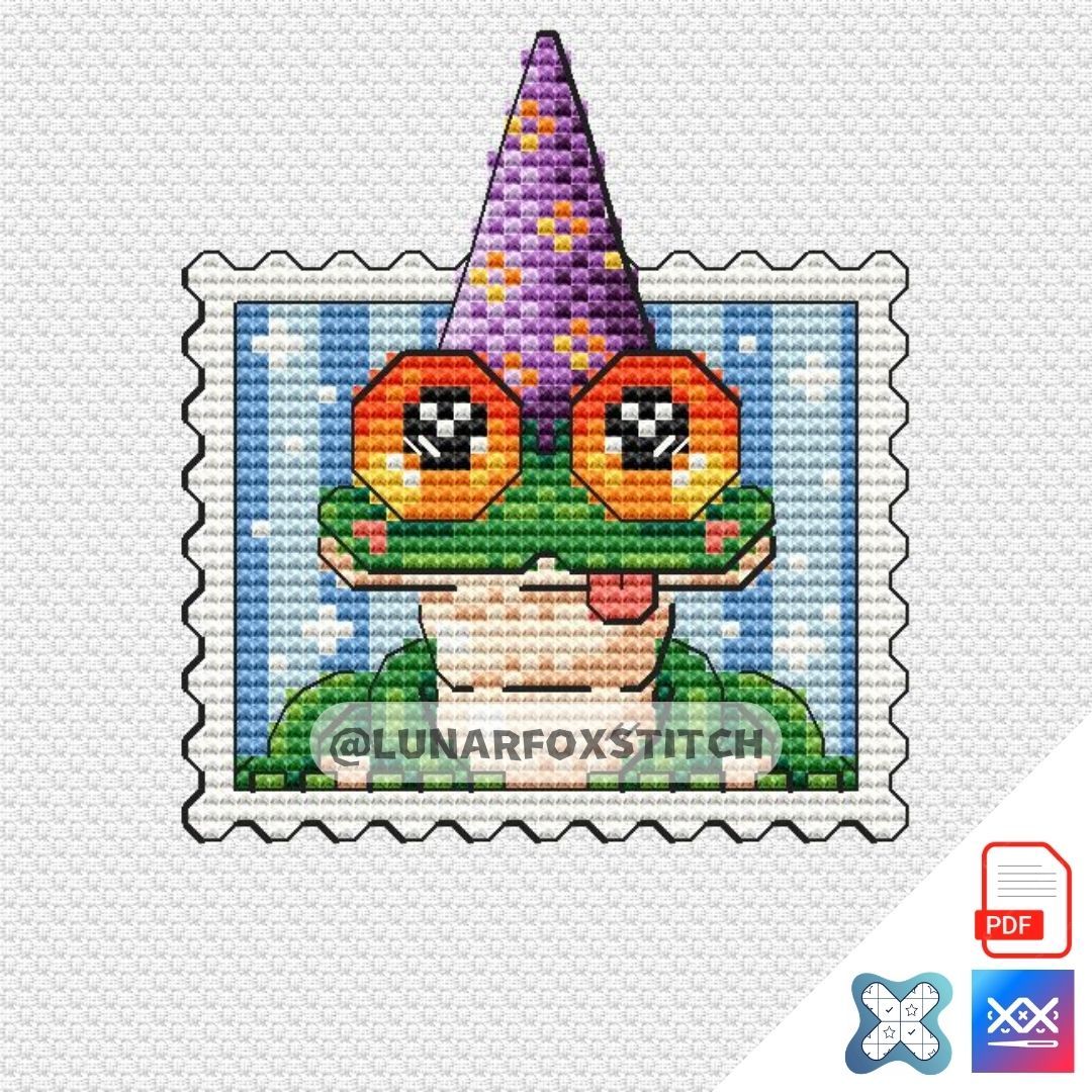 Wizard frog mini stamp cross stitch pattern
