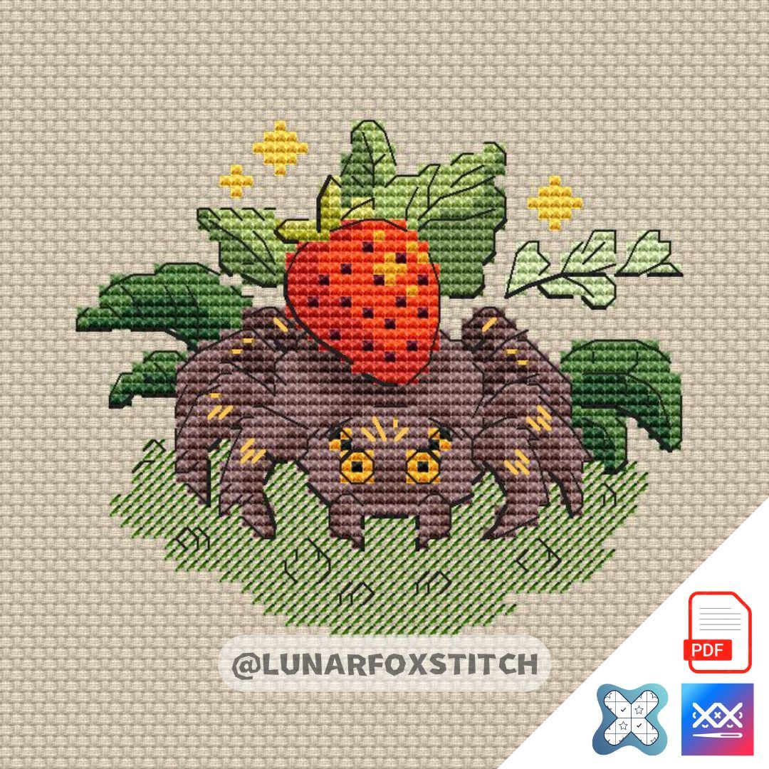 Strawberry spider mini cross stitch pattern