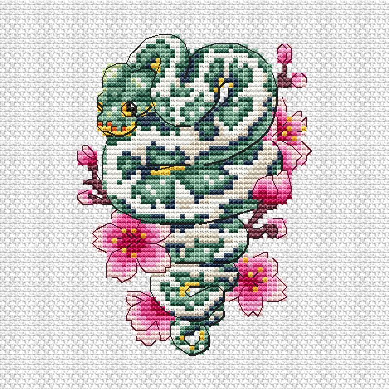 Sakura Snake mini cross stitch pattern