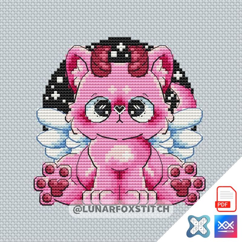 Pink angel cat mini cross stitch pattern
