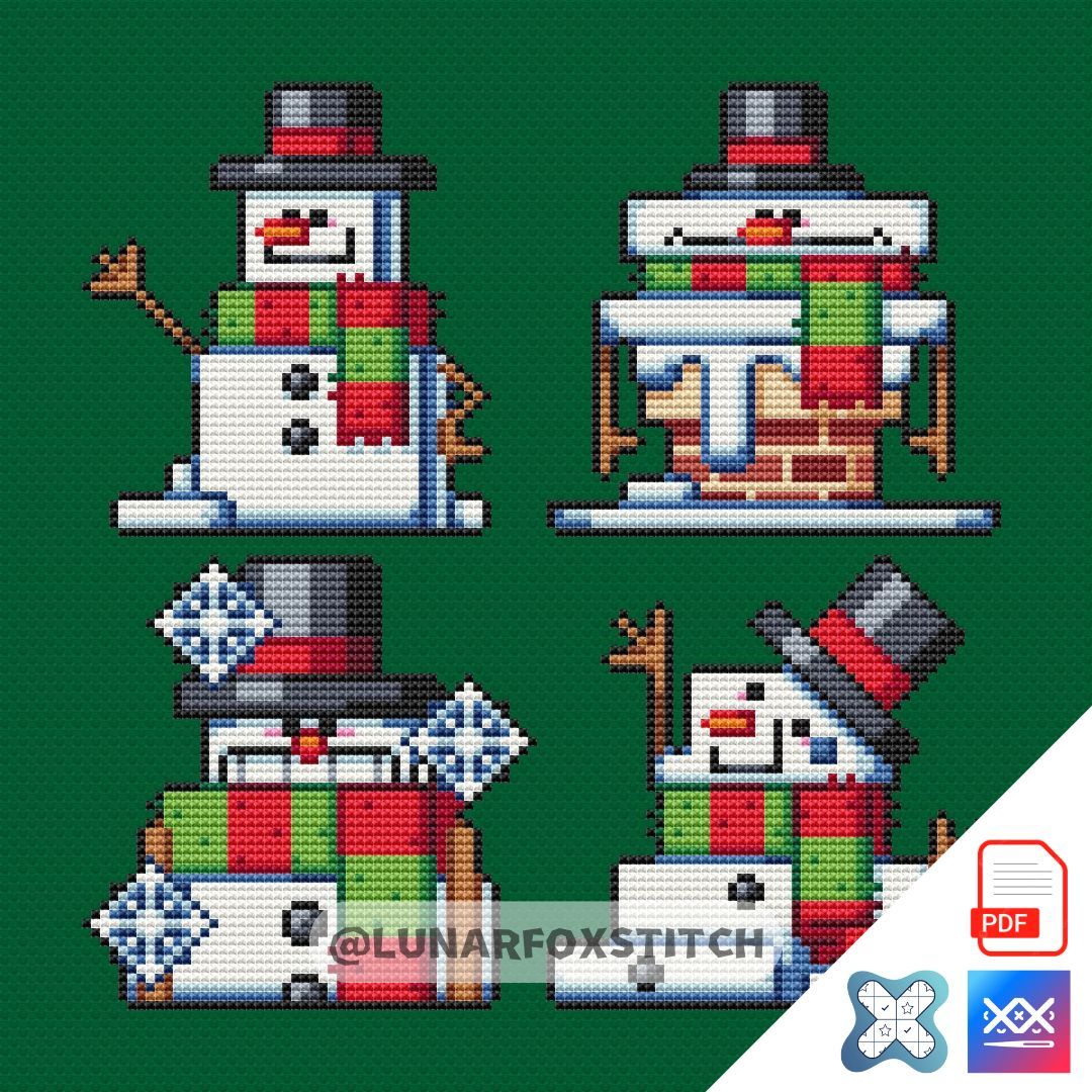 Snowman set mini cross stitch pattern