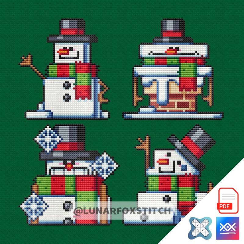 Snowman set mini cross stitch pattern