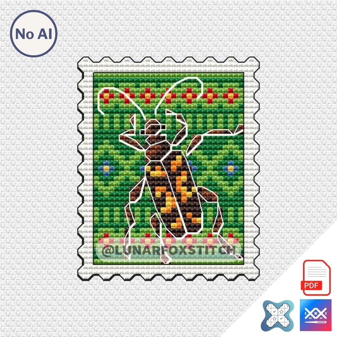 Evodinus borealis mini stamp cross stitch pattern