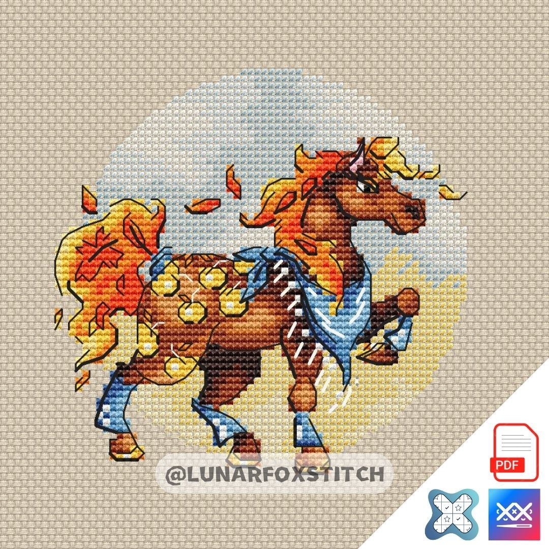 Autumn horse set mini cross stitch pattern