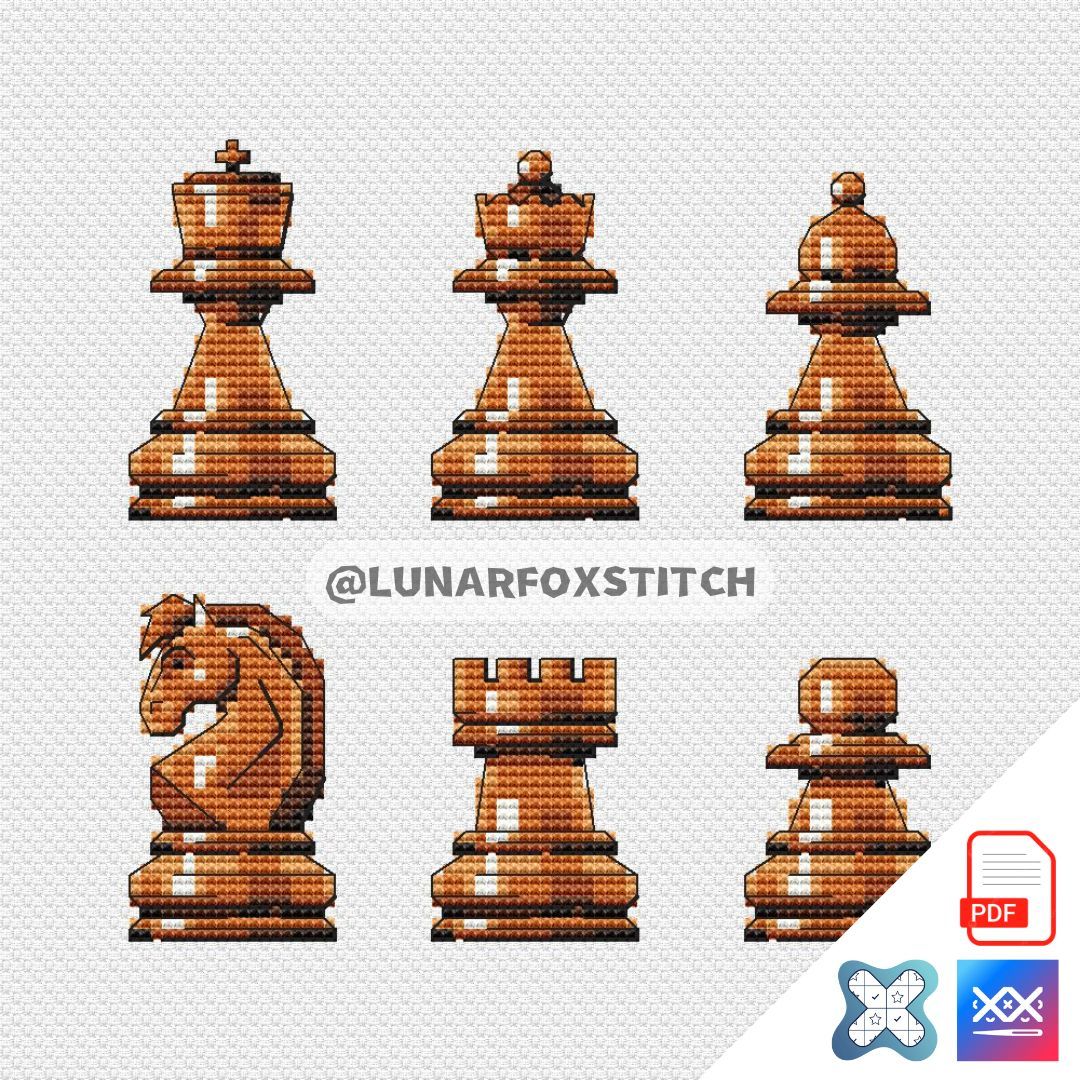 Chess set mini cross stitch pattern