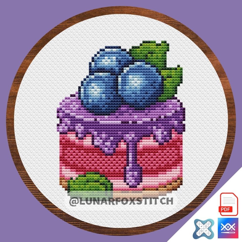Blueberry cake cross stitch pattern