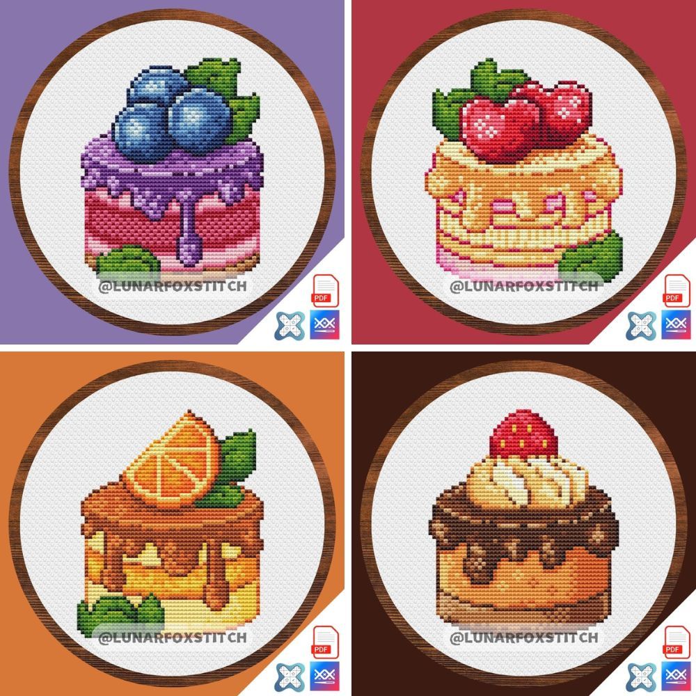 Cakes - set of 4 cross stitch pattern