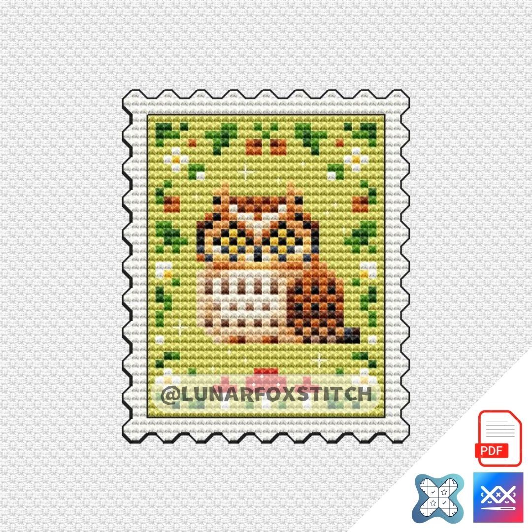 Long-eared owl mini stamp cross stitch pattern