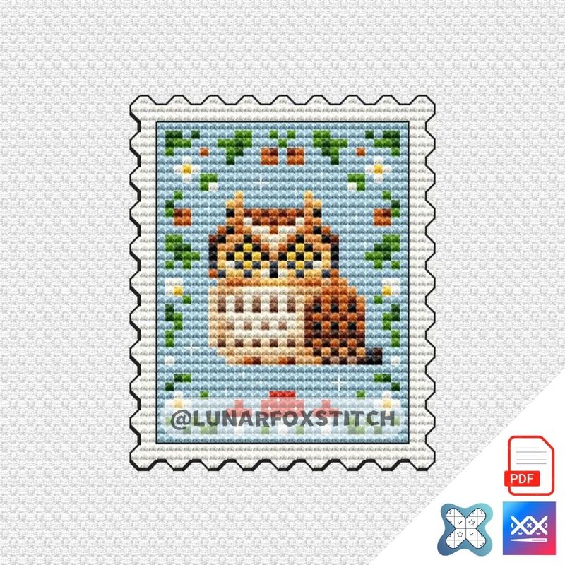 Long-eared owl mini stamp cross stitch pattern