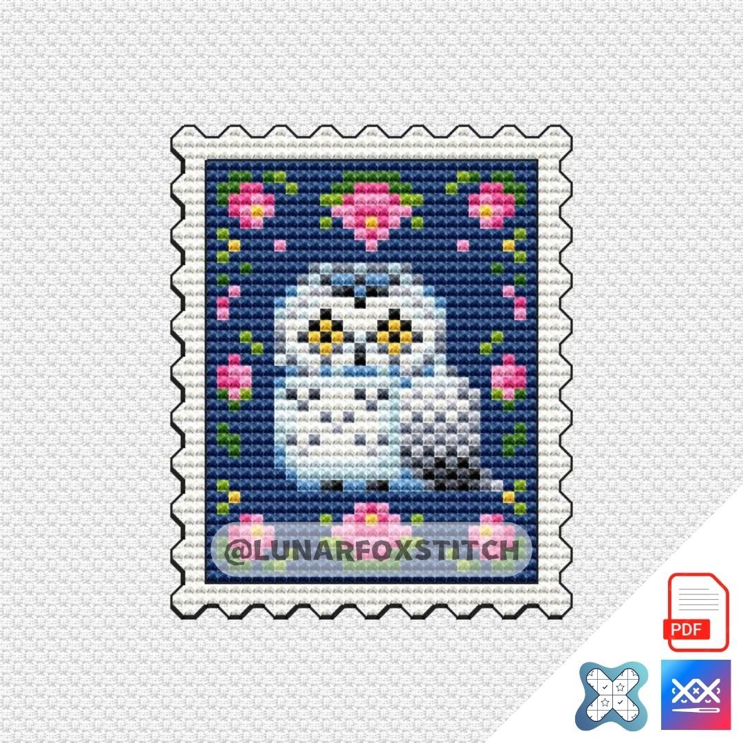 Polar owl mini postage stamp cross stitch pattern