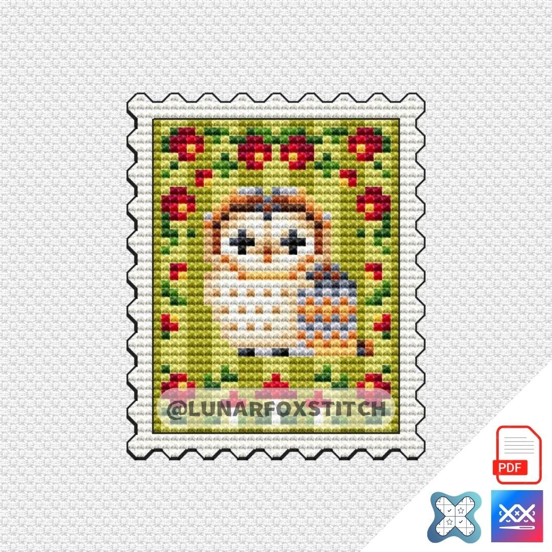 Western barn owl mini postage stamp cross stitch pattern