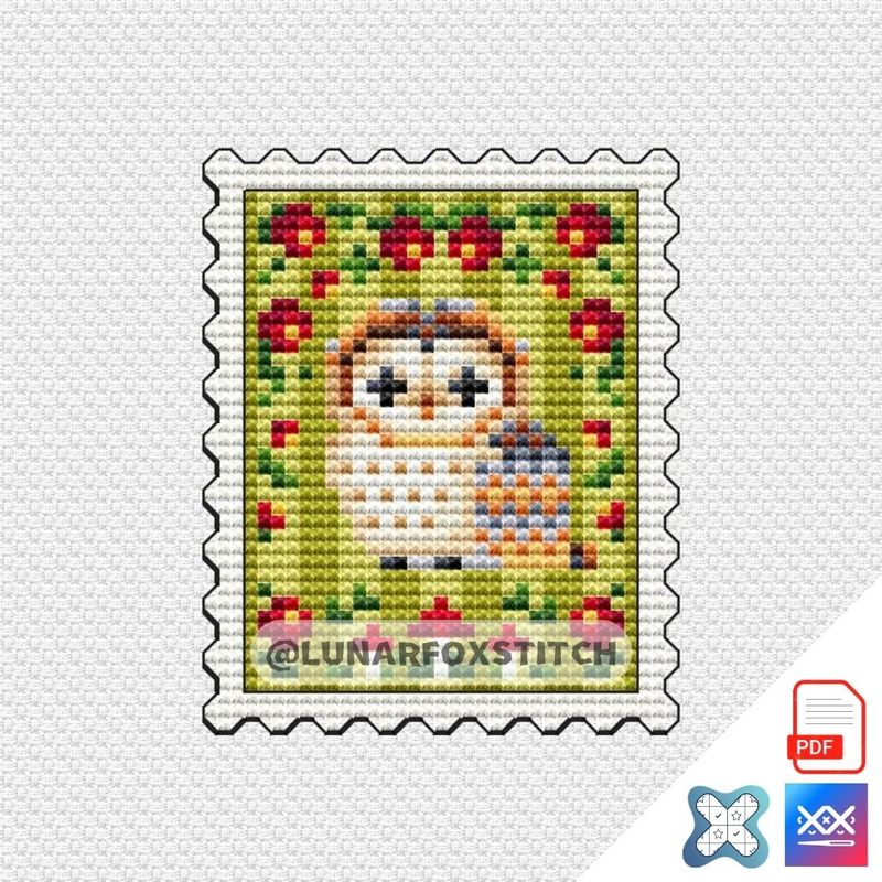 Western barn owl mini postage stamp cross stitch pattern